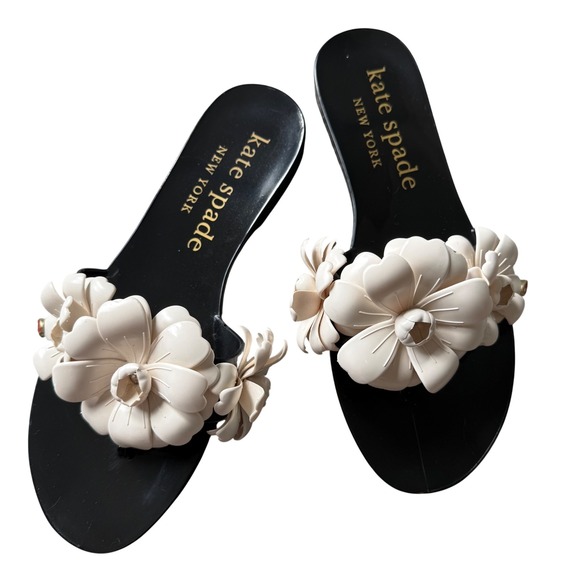 Kate Spade New York Black Floral Flower Thong Sandals‎ Slides Size 9 - Picture 5 of 5